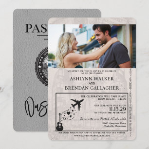 Grey Nashville Passport Wedding Invitation