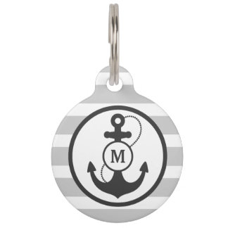 Grey Nautical Monogram Pet Tag