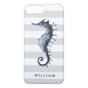 Grey  Nautical Seahorse personalized monogram Case-Mate iPhone Case