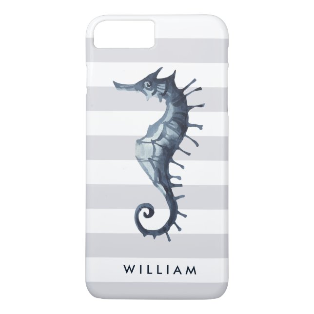 Grey  Nautical Seahorse personalized monogram Case-Mate iPhone Case (Back)