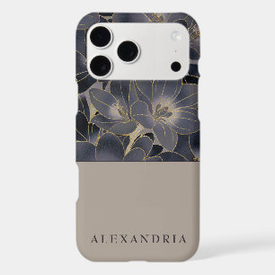 Grey & Navy Blue Floral Personalized