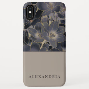 Grey & Navy Blue Floral   Personalized iPhone XS Max Case