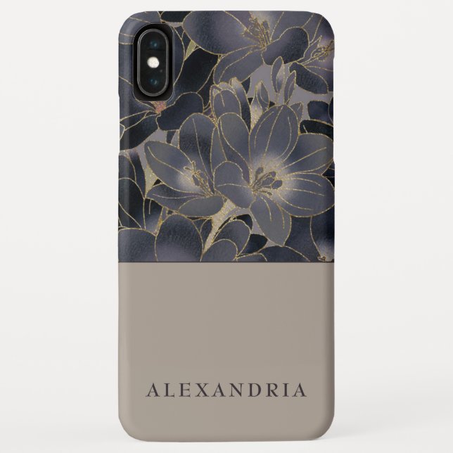 Grey & Navy Blue Floral | Personalized Case-Mate iPhone Case (Back)