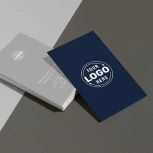 Grey Navy Blue Minimalist Company Business Card