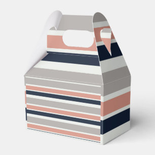 Grey Navy Blue Pink Coastal Stripes Favor Box