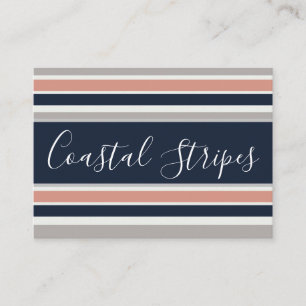 Grey Navy Blue Pink Coastal Stripes Pattern Business Card