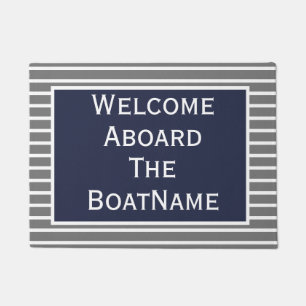 Grey & Navy Blue Welcome Aboard Boat Doormat