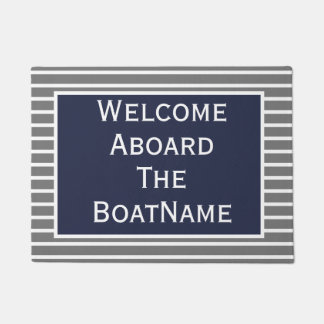 Grey & Navy Blue Welcome Aboard Boat Doormat