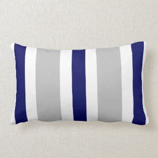 Grey Navy Blue & White Stripe Lumbar Pillow Gift