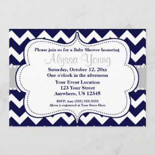 Grey Navy Chevron Invitation