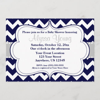 Grey Navy Chevron Invitation