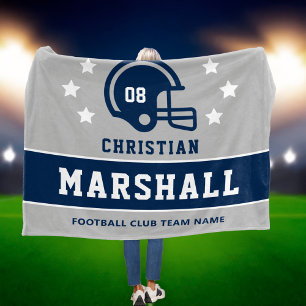 Grey Navy Custom Football Name Number Fleece Blanket