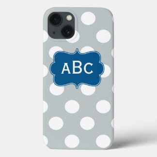 Grey Navy Dots Monogram Phone Case
