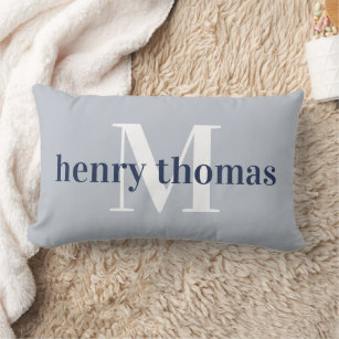 Grey & Navy   Name and Monogram Nursery Lumbar Pillow
