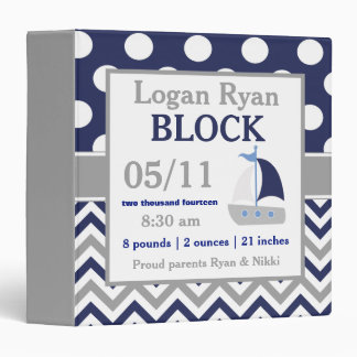 Grey Navy Sailboat Baby Announcement Binder