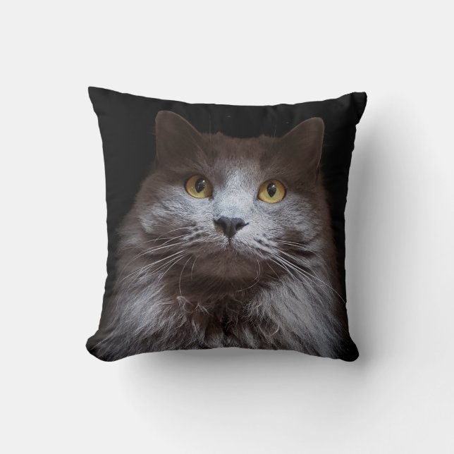 Grey Nebelung Long Hair Russian Blue Cat Pillow (Front)