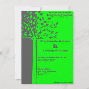 Grey/Neon Green Tree Wedding Invitation