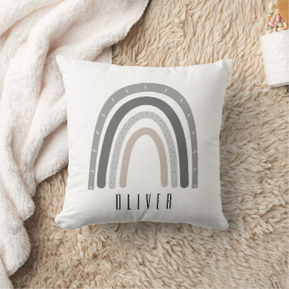 Grey/Neutral Boho Rainbow Monogram Pillow 