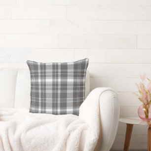 Grey Neutral plaid design Throw Pillow