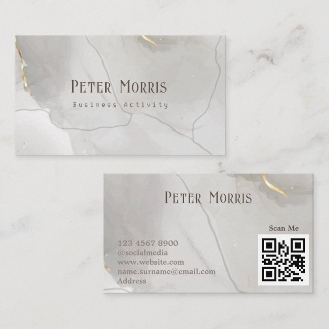 Grey Neutral Tone Minimalist QR Code Professional Business Card (Front/Back)