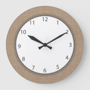 Grey Numbers Rustic Country Burlap Large Clock