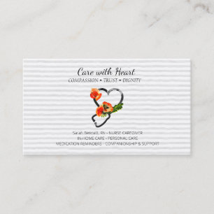 Grey Nurse Caregiver Floral Stethoscope Business Card