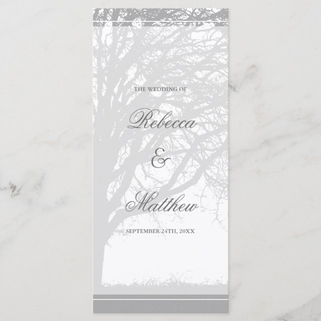 Grey Oak Tree Winter Wedding Program (Front)