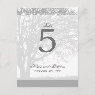 Grey Oak Tree Winter Wedding Table Number Postcard