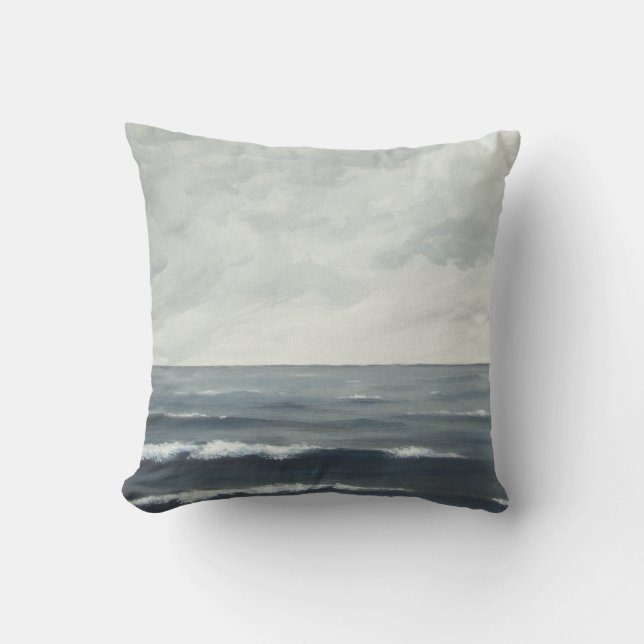 Grey Ocean Waves Pillow (Front)