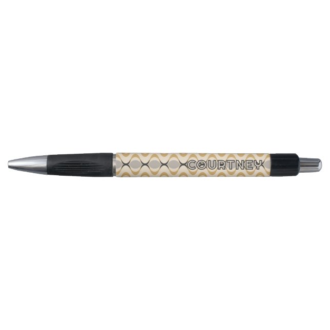 Grey Ochre Mustard Yellow Ivory Ogee Wave Pattern Pen (Front)
