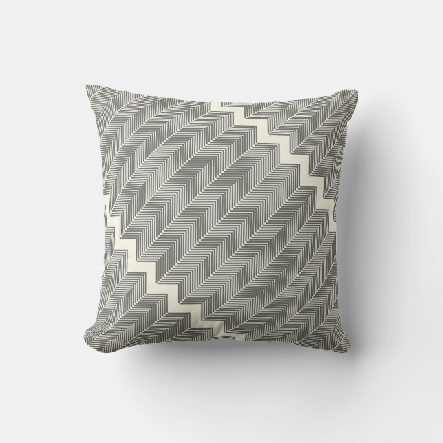 Grey & Off White Arrow Herringbone Pattern Throw Pillow (Front)