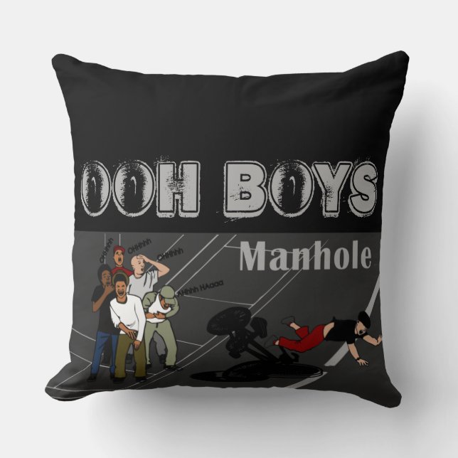 grey OHH BOYS in black and white Throw Pillow (Front)