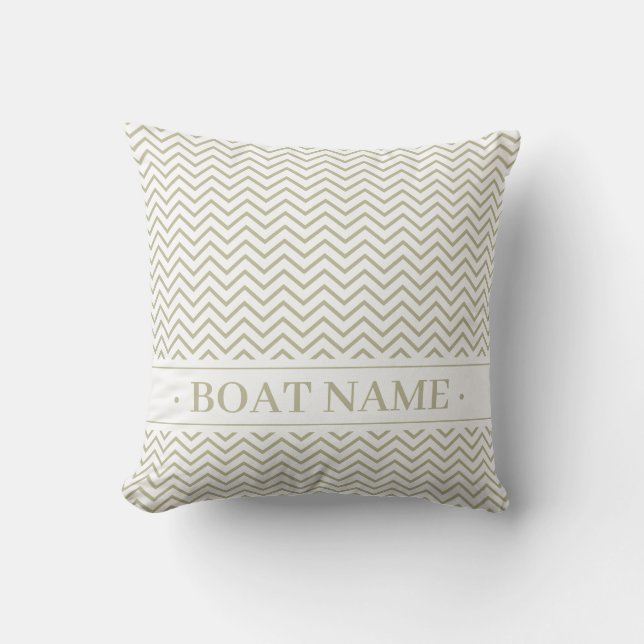 Grey Olive Green Delicate Chevron Pattern. Boat Outdoor Pillow (Front)
