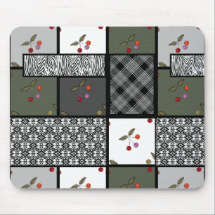 Grey Olive rustic patchwork pattern Mouse Pad