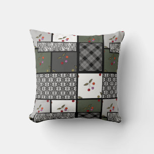 Grey Olive rustic patchwork pattern Throw Pillow
