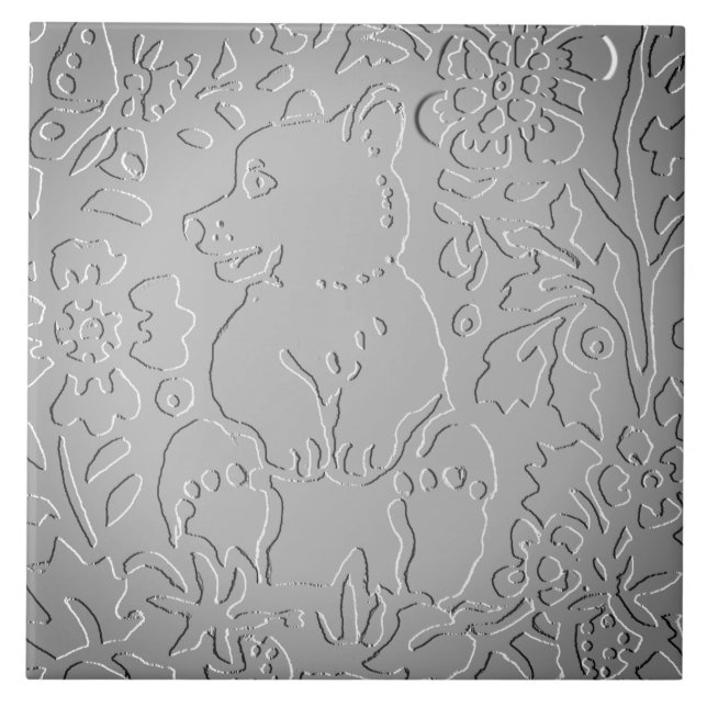 Grey Ombre Bear Woodland Embossed Floral Nature Tile (Front)