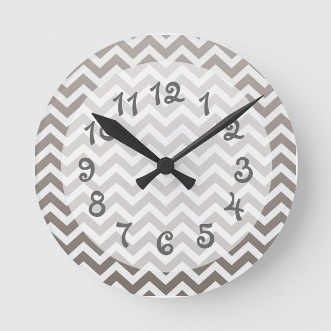 Grey Ombre Chevron Round Clock (Front)