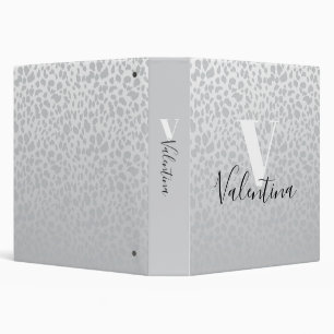Grey Ombre Leopard Pattern Custom Monogram & Name Binder