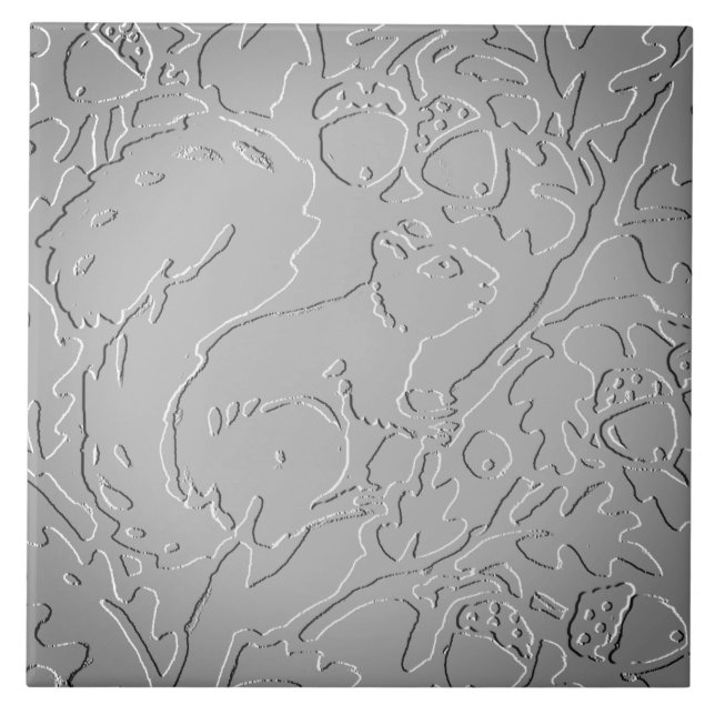 Grey Ombre Squirrel Woodland Embossed Acorn Oak Tile (Front)