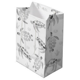 Grey Ombre Watercolor Sea Turtle Print Medium Gift Bag