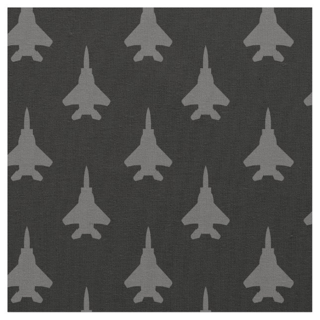 Grey on Black F-15E Fighter Jet Pattern Fabric (Close Up)