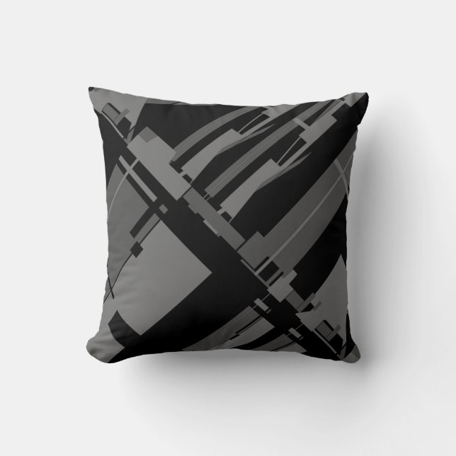 Grey on Black Southwest-inspired Diagonal Abstract Throw Pillow (Front)