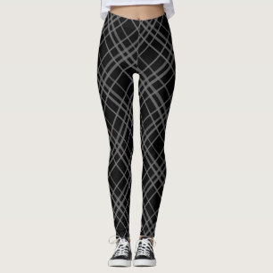 Grey On Black Tartan Plaid Pattern Design Leggings