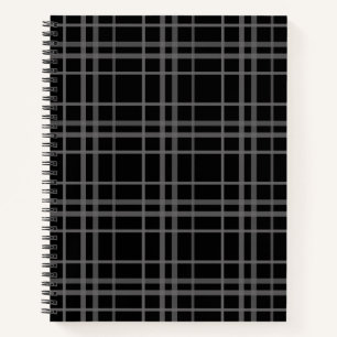 Grey On Black Tartan Plaid Pattern Design  Notebook