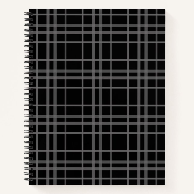 Grey On Black Tartan Plaid Pattern Design  Notebook (Front)