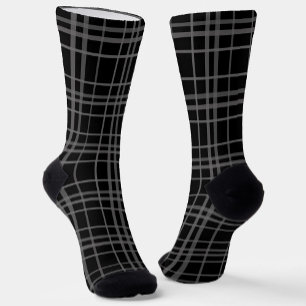 Grey On Black Tartan Plaid Pattern Design  Socks
