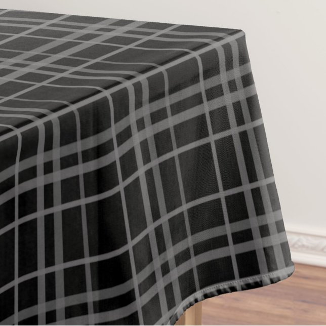 Grey On Black Tartan Plaid Pattern Design  Tablecloth (Creator Uploaded)