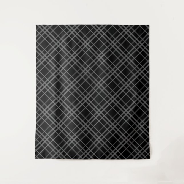 Grey On Black Tartan Plaid Pattern Design  Tapestry (Front)