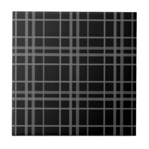 Grey On Black Tartan Plaid Pattern Design Tile