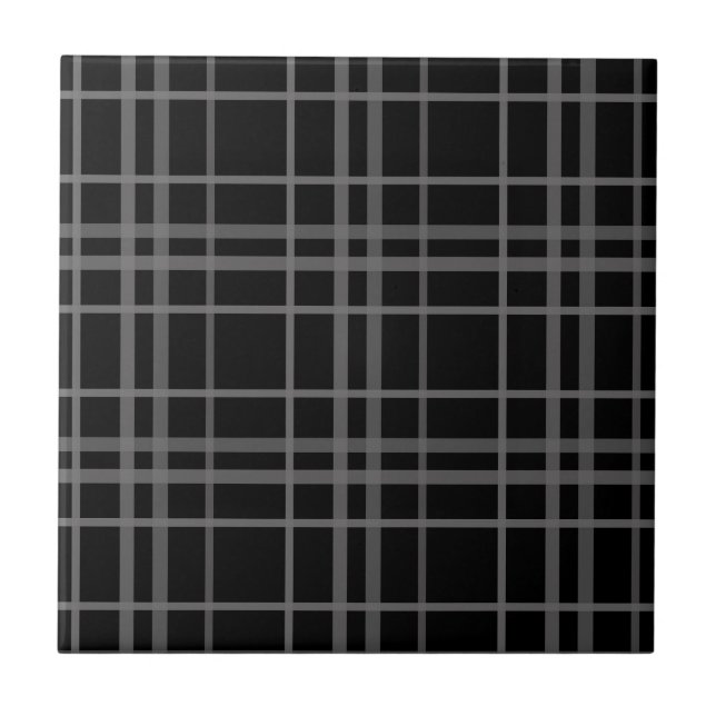Grey On Black Tartan Plaid Pattern Design  Tile (Front)